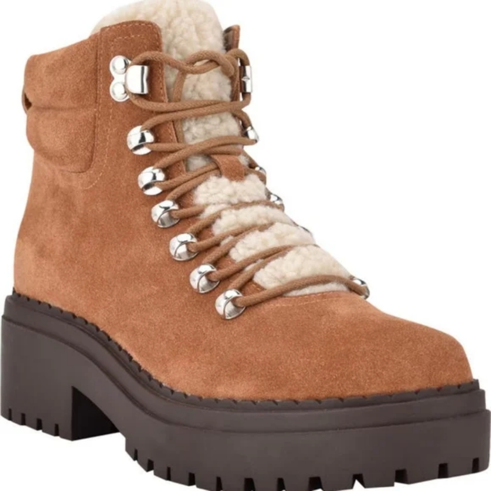 Marc Fisher LTD Nairy Lace-Up Genuine Shearling Lug Sole Bootie Boot Chealsea